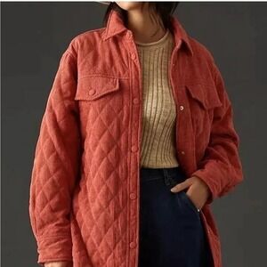 Anthropologie‎ Quilted Shirt Jacket Size Small Long Oversized If by Sea